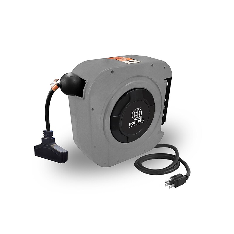 Hose Reel Pro 50 ft. Extension Cord Reel, 3-Outlet, 12 AWG, Gray (EC-GY-50) image 1
