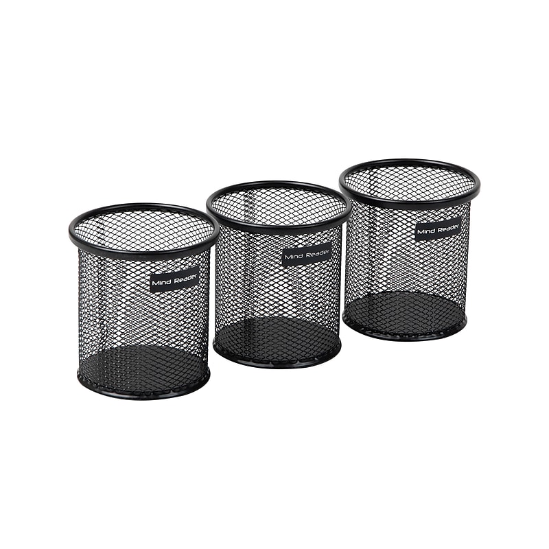Mind Reader Metal Pen and Accessory Holder Desk Organizer, Black, 3-Pieces (CLIPMESH3-BLK) image 1