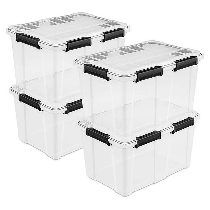 Sterilite 54 Quart Gasket Box with Lid, Plastic, Clear/Black, 4