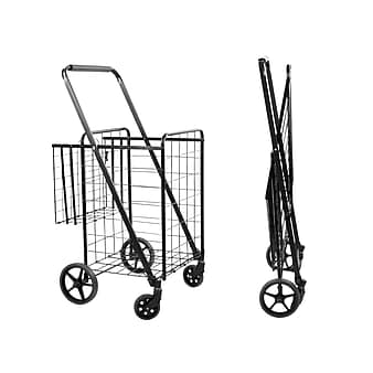 Mount-It! Rolling Utility Shopping Cart with Double Basket, 66 Lbs., Black (MI-907)