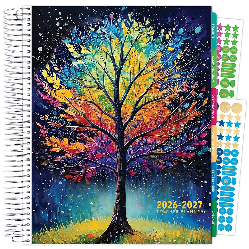 2026-2027 Excello Brands 8.5" x 11" Academic Weekly & Monthly Teacher Planner, Paperboard Cover, Black Tree Seasons image 1