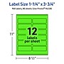 Avery Laser/Inkjet Multipurpose Rectangle Labels, 1.25" x 3.75", Neon Green, 960/Box (94228)~#|#~EB251EB8-87B3-4EFB-89F12A27A025D4F0_sc7