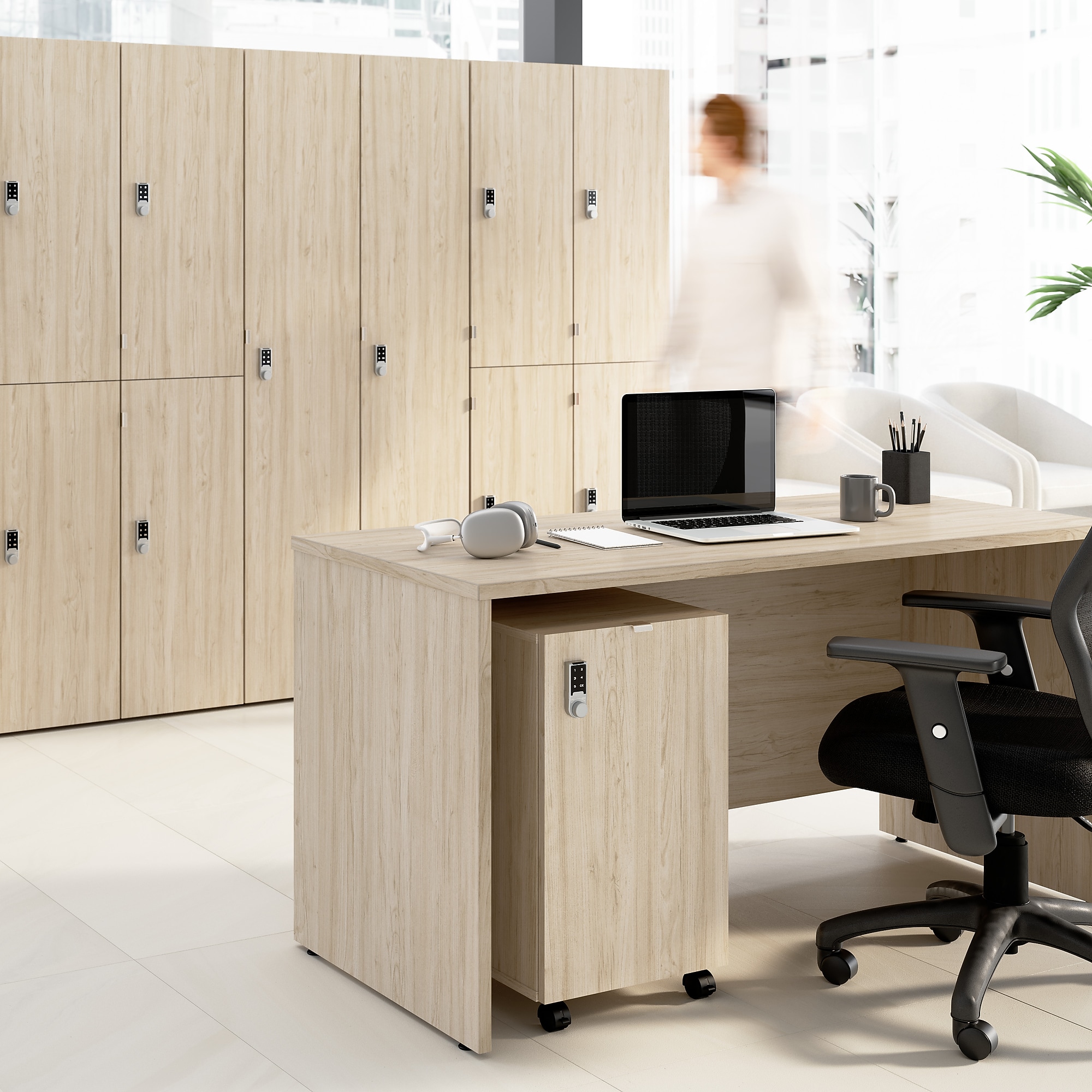 Bush Business Furniture Assure Mobile File Cabinet, Letter/Legal Size, Lockable, 26″H x 16″W x 20″D, Natural Elm (AUS216NESU) Sansujyuku sansujyuku.com