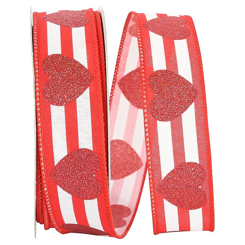 JAM Paper Hearts Glitter Ribbon, White/Red (52640340697) image 1
