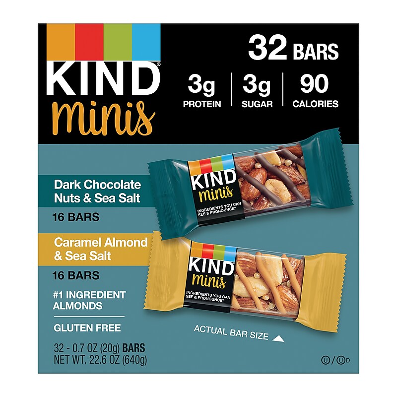 KIND Minis Dark Chocolate Nuts & Sea Salt and Caramel Almond & Sea Salt Variety, oz, 32 Count