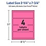 Avery Laser/Inkjet Rectangle Multipurpose Labels, 2.25" x 7.75", Bright Pink, 320/Box (94244)~#|#~EB3FF5F8-63FF-4686-A98ED1BC962100EF_sc7