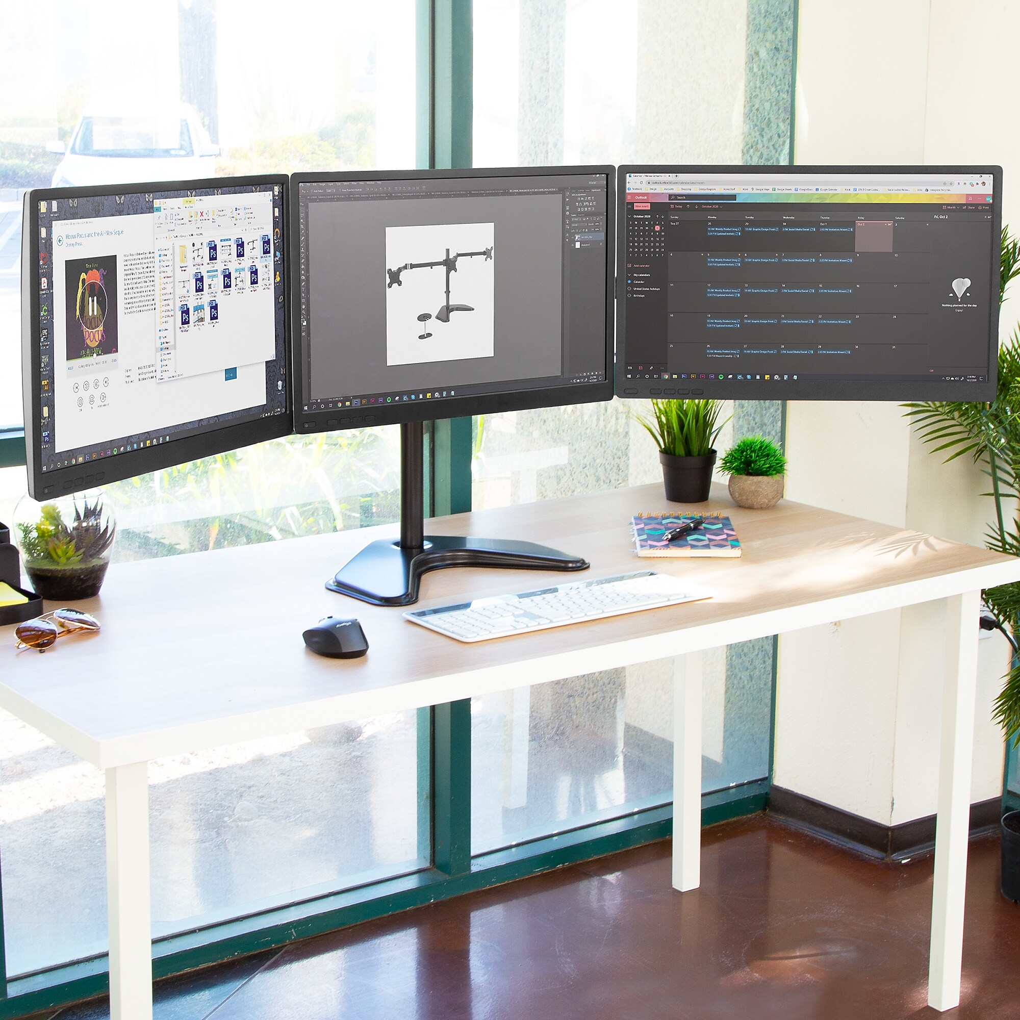 Mount-It! Adjustable Triple Monitor Stand, Up to 27″, Black (MI-2789XL) Sansujyuku sansujyuku.com