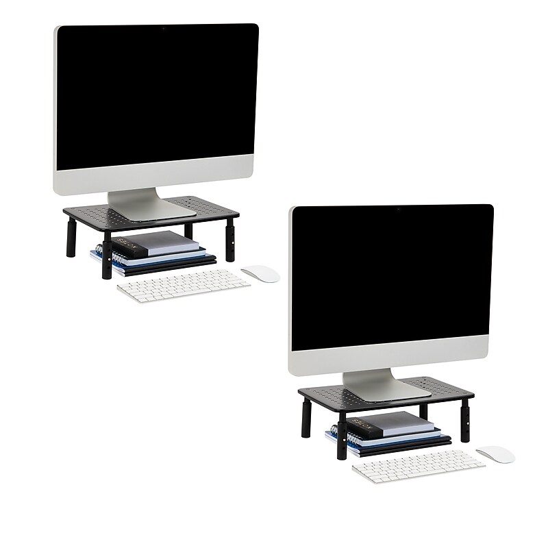 Mind Reader Ventilated Metal Adjustable Monitor Stand, Up to 44 lbs., Black, 2/Pack (4LEGM2PK-BLK) image 1