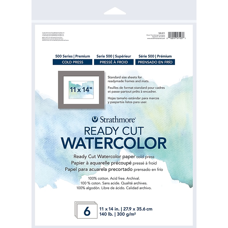 Strathmore 500 Series Ready Cut Watercolor Paper, 11" x 14", White, 6 Sheets/Pack (STTP140211) image 1