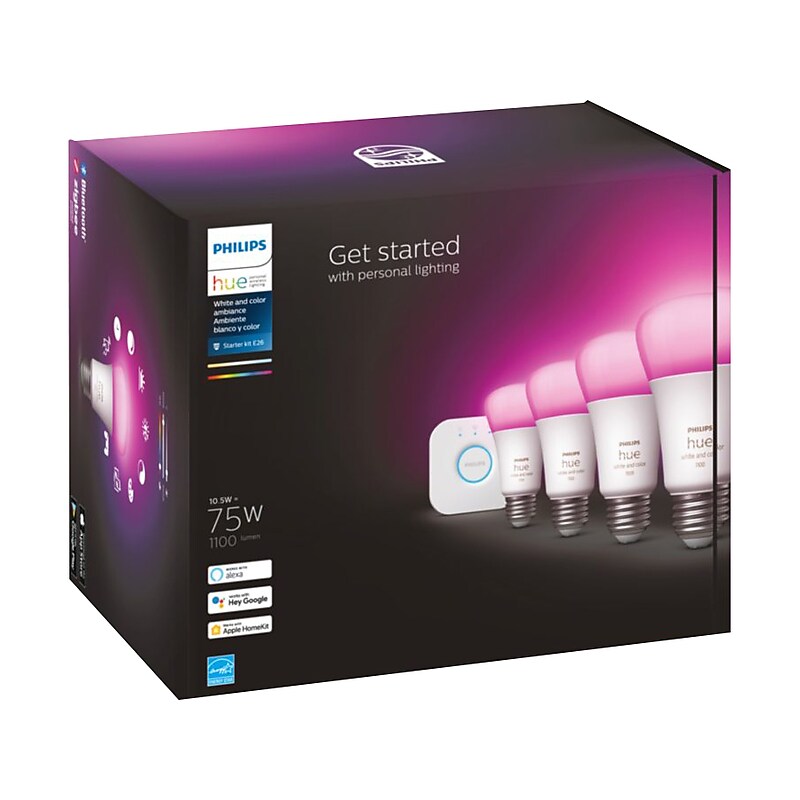 Philips Hue White Starter Kit, A19 16 Million Colors 10.5W E26 (563296) image 1