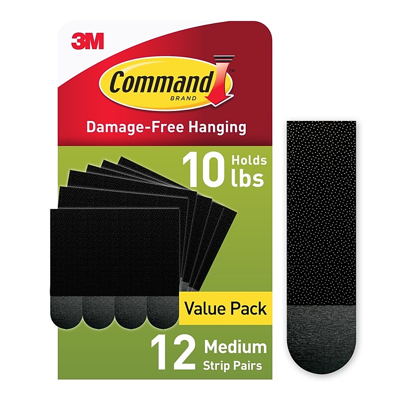 Command Medium Hanging Strips, 10 lb., Black, 12/Pack (17204BLK12ES) image 1