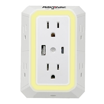 RAYOVAC 2-Outlet 2-USB Portable Surge Protector Wall Tap with Night-Light, 300-Joules, White (SS-Q205) Simolary simolary.com 6