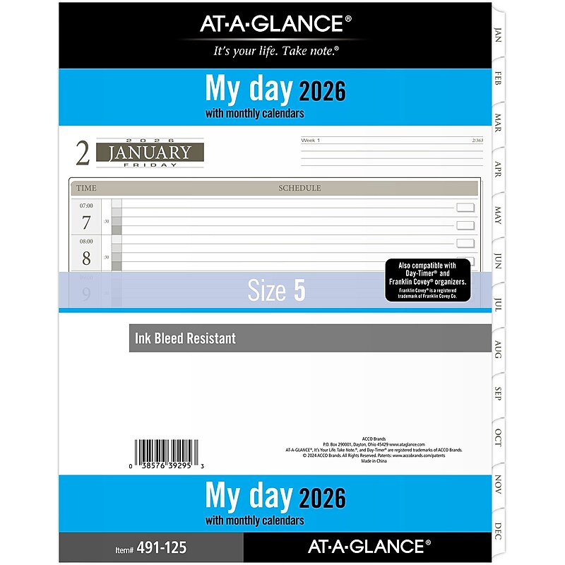 2026 AT-A-GLANCE 11" x 8.5" Daily & Monthly Planner Refill Pages, White/Brown (491-125-26) image 1