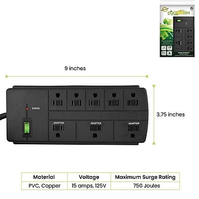 GoGreen Power 8 Outlet Surge Protector, 6′ cord, Black (GG-18316BK) Sansujyuku sansujyuku.com