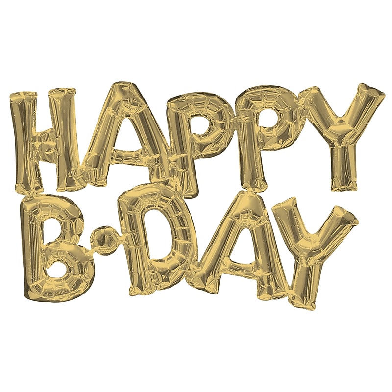 Party City Happy B-Day Foil Balloon Letter Banner, White Gold, 2/Pack (AM4467531-NS) image 1