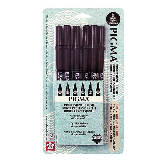 Sakura Pigma Professional Brush Pen, Black, 6/Set (SAK50030