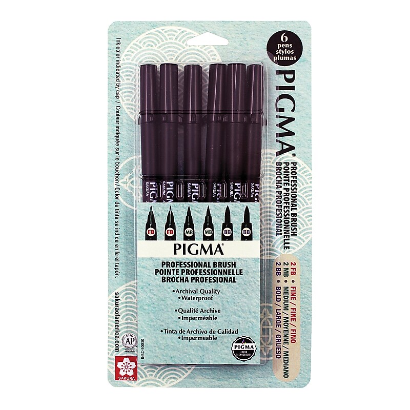 Sakura Pigma Professional Brush Pen, Black, 6/Pack (SAK50030) image 1