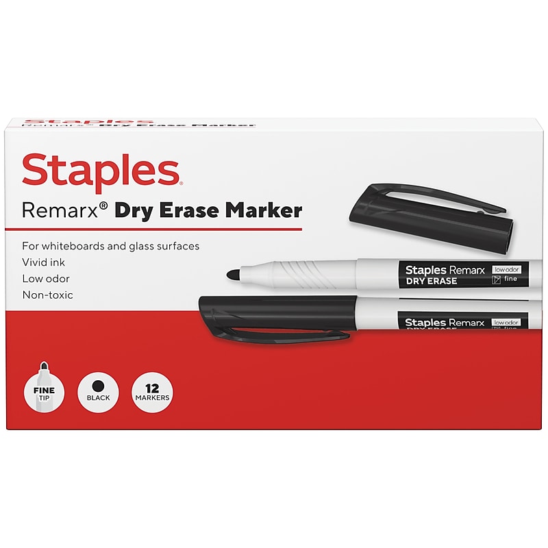Staples Remarx Dry Erase Marker, Fine Tip, Black, 12/Pack (ST62932) image 1