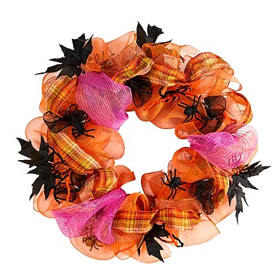 Nearly Natural Halloween Spider Mesh Wreath
