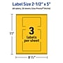 Avery Laser/Inkjet Rectangle Multipurpose Labels, 2.5" x 5", Bright Yellow, 60/Pack (94246)~#|#~EB761346-C1F6-4850-A2B18D76C8D16963_sc7