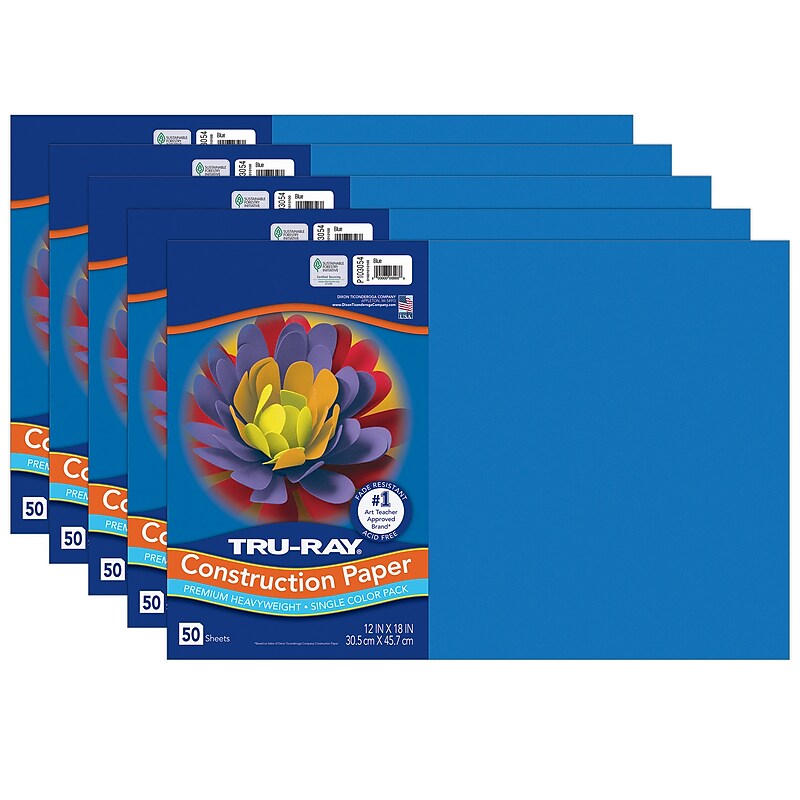 Tru-Ray 12" x 18" Construction Paper, Blue, 50 Sheets/Pack, 5 Packs/Bundle (PAC103054-5) image 1