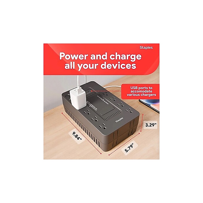 Staples TECH 650VA 8-Outlet Battery Back-Up & Surge Protector