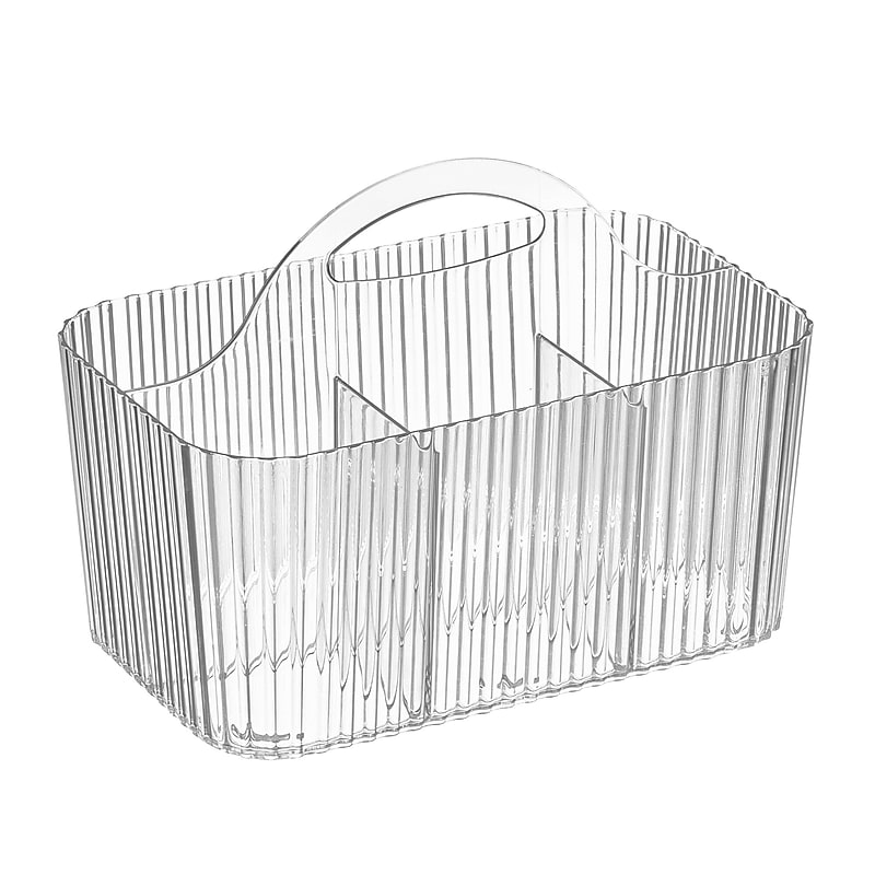 mDesign 4-Section Plastic Desktop Caddy Organizer with Handle, Plastic, Clear (26051) image 1