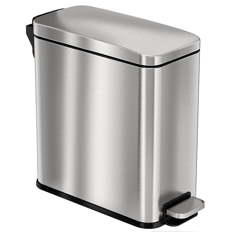 iTouchless SoftStep Stainless Steel Slim Step Trash Can with AbsorbX Odor Control System, Silver, 3 Gal. (PS03RSS) image 1