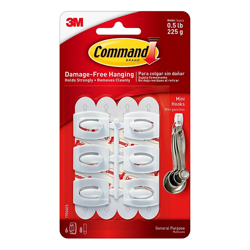 Command Mini Hooks, 0.5 lb., White, 6/Pack (17006ES) image 1