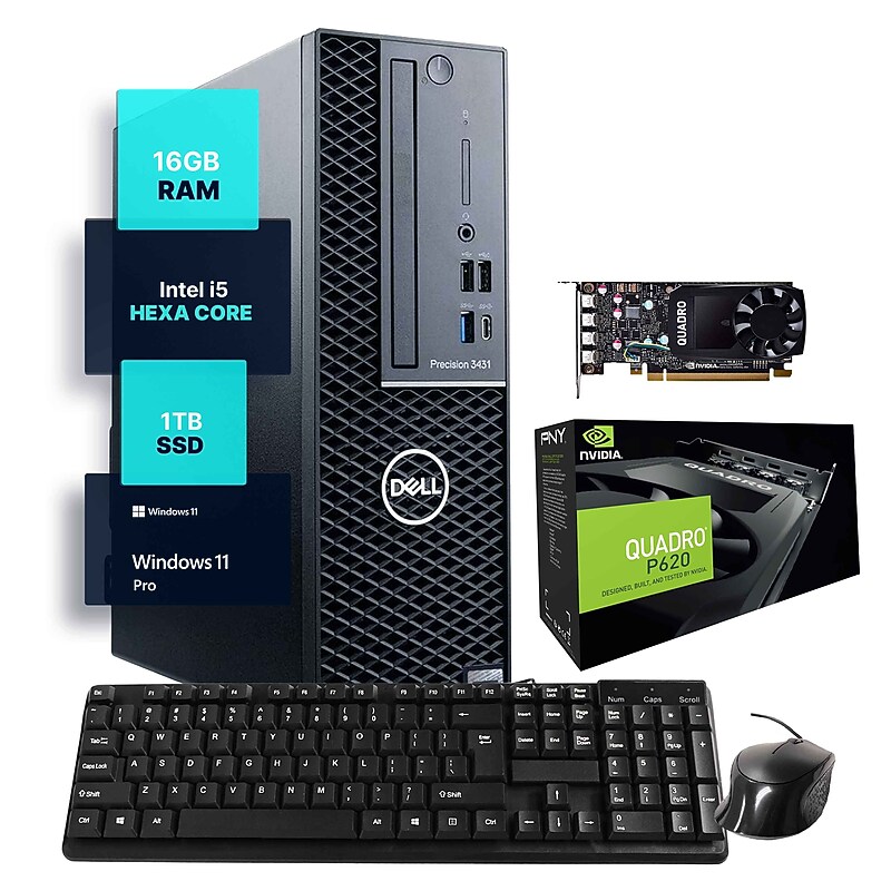 Dell Precision Refurbished Desktop Computer, Intel Core i5-9500, NVIDIA Quadro P620, 16GB RAM, 1TB SSD, Windows 11 Pro image 1