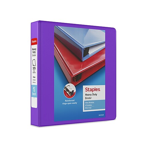 Staples Heavy Duty 1 1/2" 3Ring View Binder, DRing, Purple (ST56308