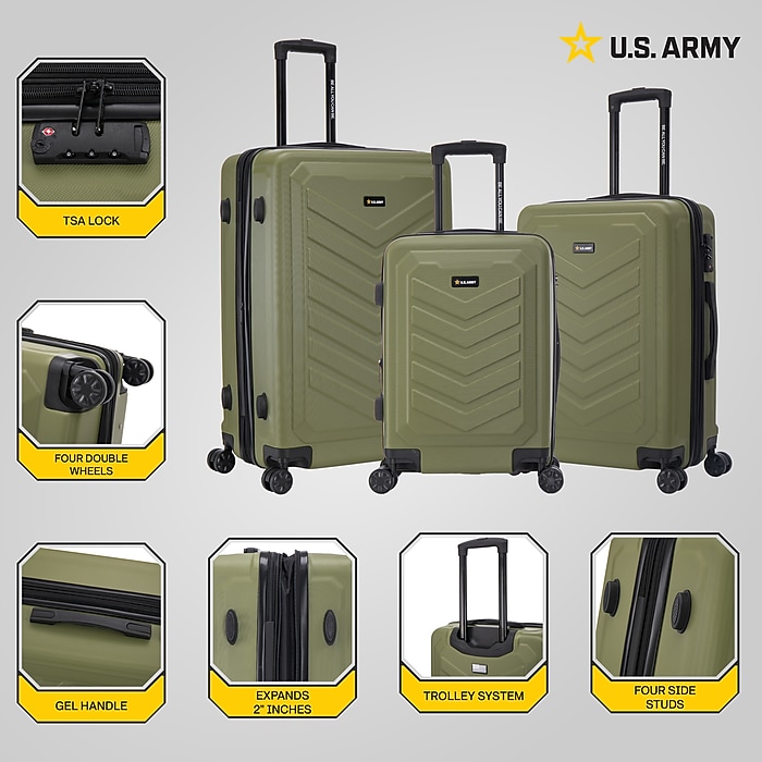 US Army FOX PRO 3-Piece Hardside Spinner Carry-On Luggage Set, TSA
