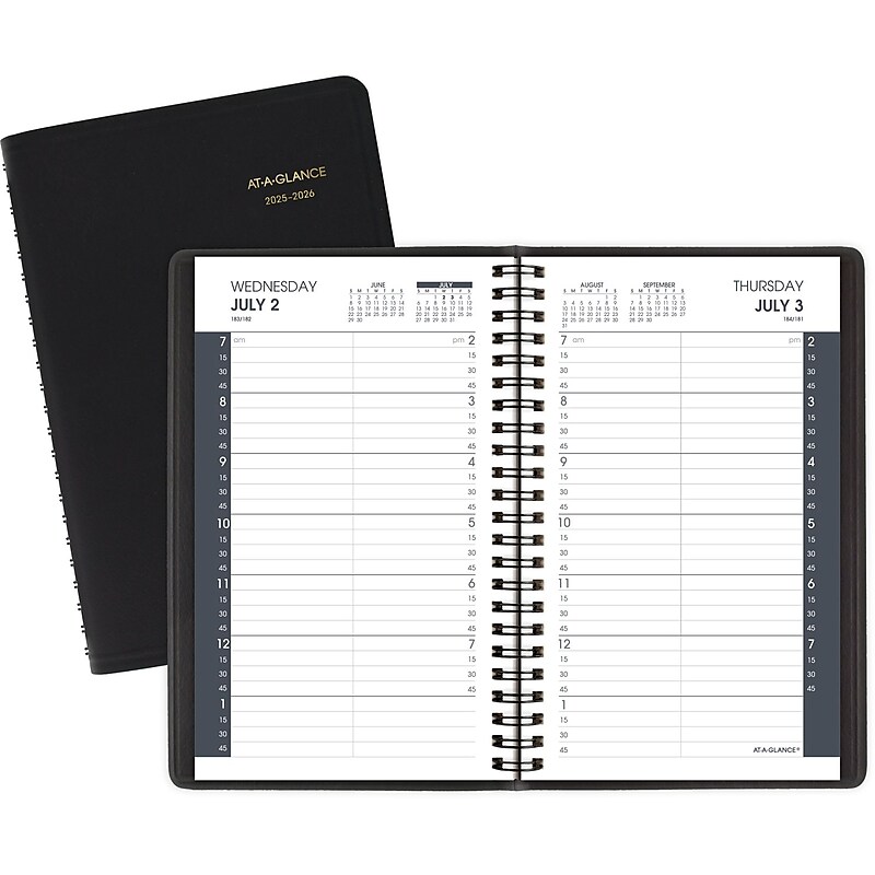 2025-2026 AT-A-GLANCE 5" x 8" Academic Year Daily Planner, Faux Leather Cover, Black (70-807-05-26) image 1
