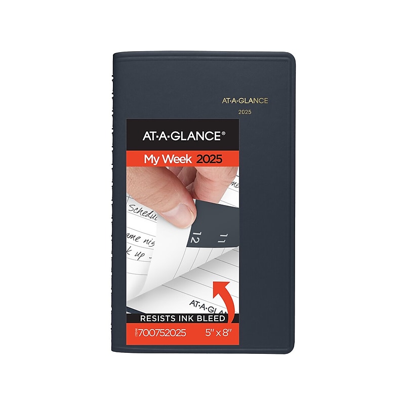 2025 AT-A-GLANCE 5" x 8" Weekly Appointment Book, Faux Leather Cover, Navy (70-075-20-25) image 1