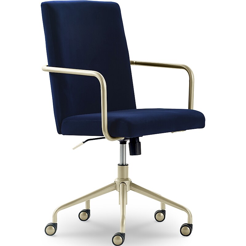 Elle Decor Giselle Fabric Computer and Desk Chair, Navy Blue/Gold (CHR10058C) image 1