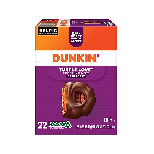 Dunkin' Turtle Love Coffee, Keurig® KCup® Pods, Dark Roast, 22/Box