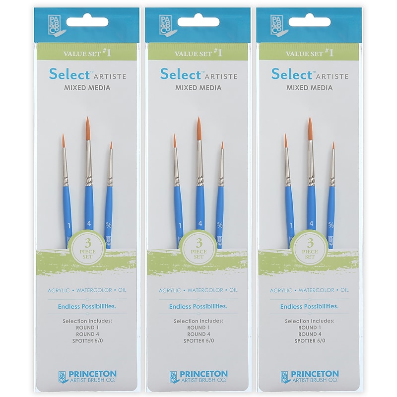 Princeton Select Artiste Mixed Media Synthetic Variety Brush Set No. 1, 3/Set, 3 Sets/Bundle (PBXP3750SET101-3) image 1