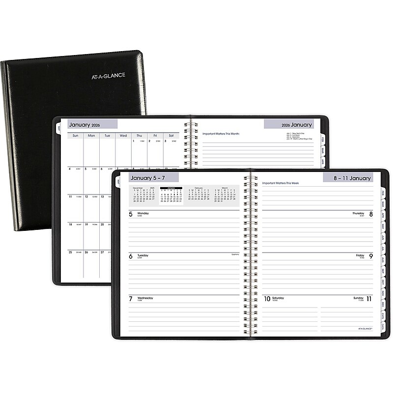 2026 AT-A-GLANCE DayMinder Executive 7" x 8.75" Weekly & Monthly Planner, Faux Leather Cover, Black (G545-00-26) image 1