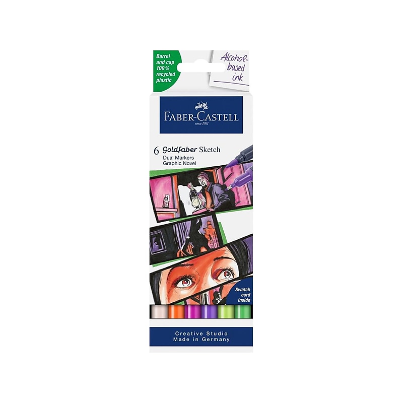 Faber-Castell Goldfaber Graphic Novel Dual Sketch Markers, Brush/Fineliner Point, Assorted Colors, 6/Set (FC164810) image 1