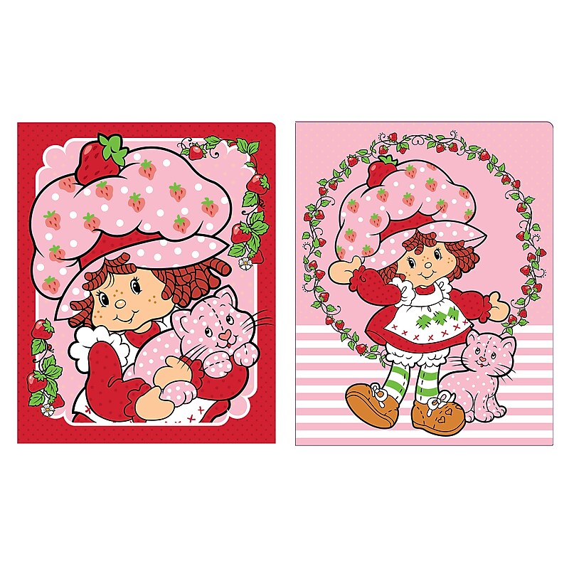 Inkology Strawberry Shortcake Glossy 3-Hole Punched 2 Pocket Portfolio Folder with Fasteners, Multicolored (INK-46987-24PDQ) image 1