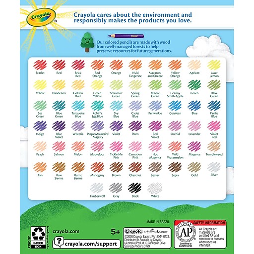 Crayola Kids' Colored Pencil Set, Assorted Colors, 64 Pencils/Box
