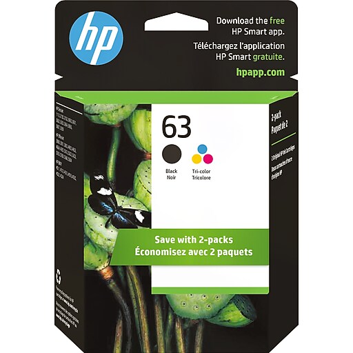 HP 63 Black/Tri-Color Standard Yield Ink Cartridge, 2/Pack