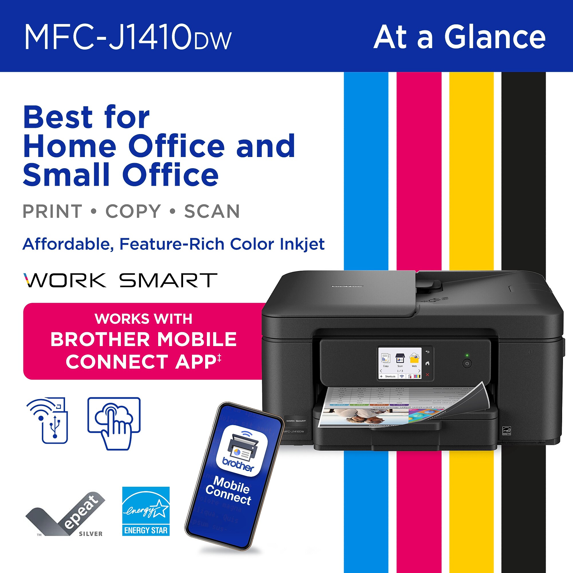 Brother Work Smart  MFC-J1410DW Wireless Color All-In-One Inkjet Printer, Best for Home Office Sansujyuku sansujyuku.com