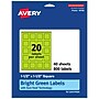 Avery Laser/Inkjet Multipurpose Square Labels, 1.5" x 1.5", Bright Green, 800/Pack (94106)~#|#~EC6BCCB0-0C0E-4BC8-A88E82D0533D0891_sc7