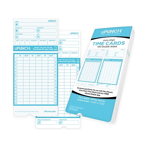 uPunch PaytoPunch Time Card for SB1200 Time Clock, 100/Pack