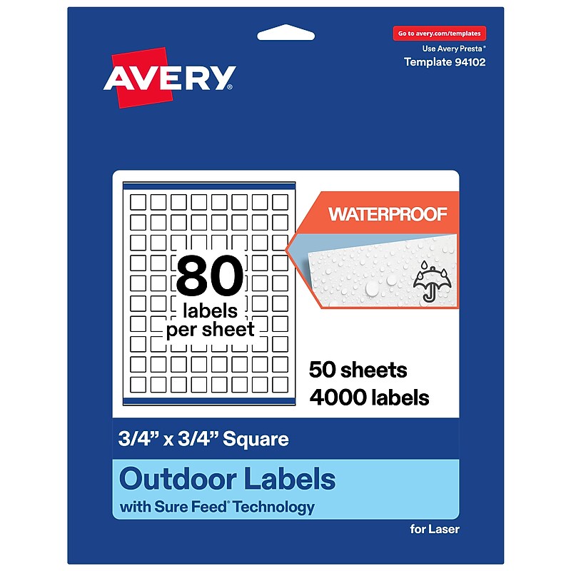 Avery Square Laser Multipurpose Labels, 0.75" x 0.75", White, 4000/Box (19479399466) image 1