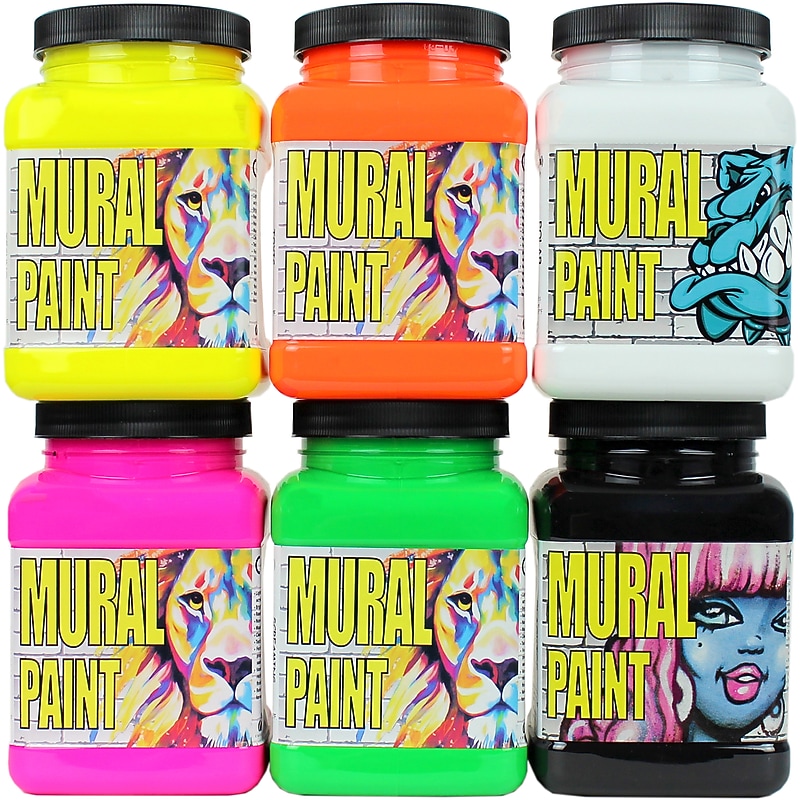 Chroma Mural Neon Acrylic Paint Jar, Assorted Colors, 16 oz., 6/Set (CRM2894) image 1