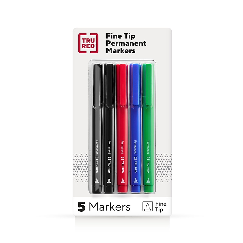 TRU RED™ Pen Permanent Markers, Fine Tip, Assorted, 5/Pack (TR54527) image 1