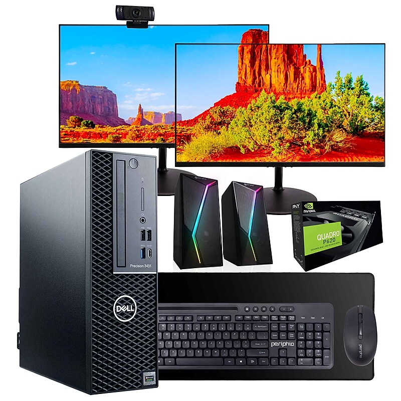 Dell Precision Refurbished Desktop Computer with Two 24" Monitors, Intel Core i5-9500, 32GB RAM, 2.5TB SSD, Windows 11 Pro image 1