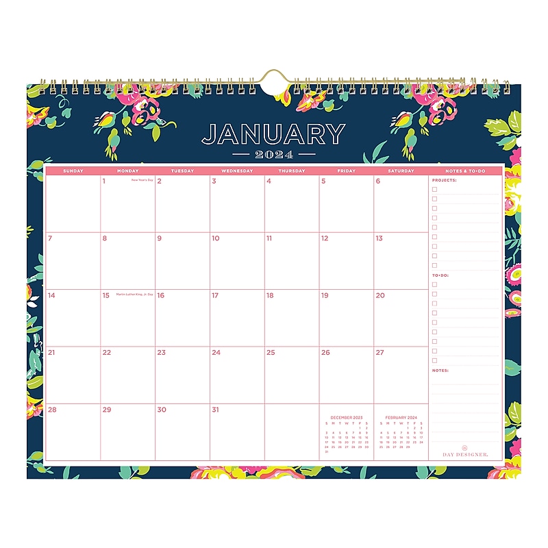 2024 Blue Sky Day Designer Peyton Navy 15" x 12" Monthly Wall Calendar (103627-24) image 1
